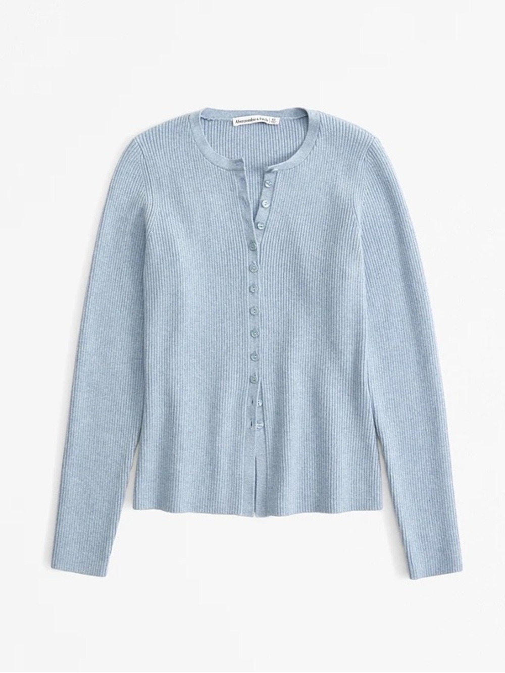 Abercrombie & Fitch Slim Ribbed Button-Front Cardigan in Light Blue - M